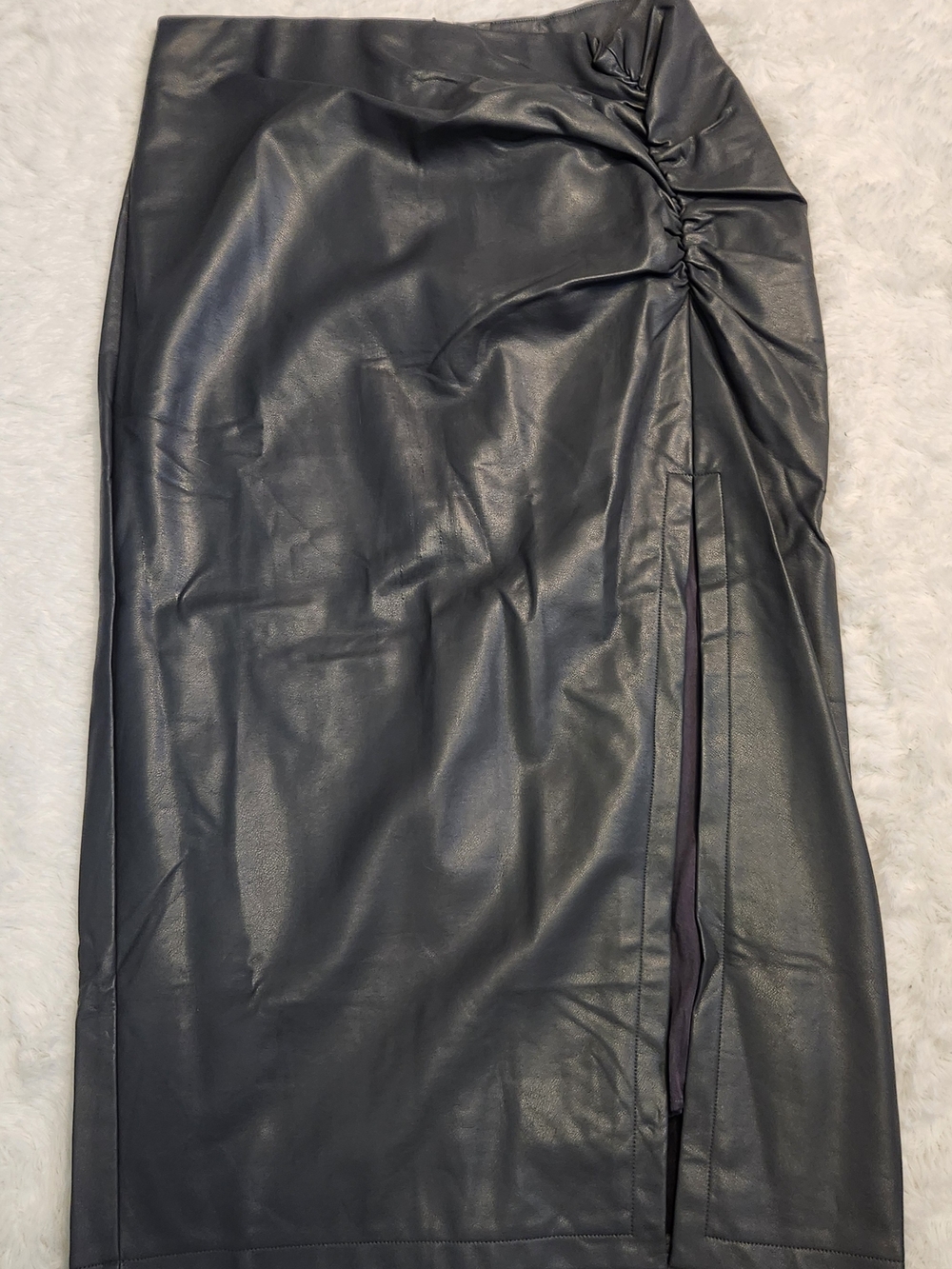 Anthropologie Charcoal Faux Leather Ruched Side-Slit Pencil Skirt